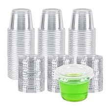 100 Pack 1oz Clear Plastic Disposable Condiment Cups Food Containers with Lids