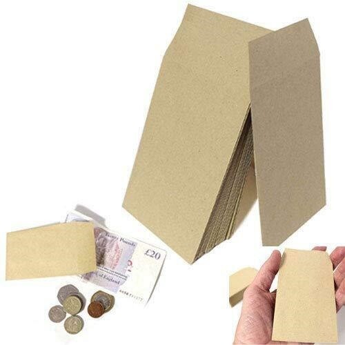 Brown Plain Self Seal Dinner Money Envelopes 100 x 62 mm (Pack of 50)