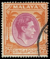SINGAPORE 14a (SG25) - King George VI "Perf 18.0 x 18.0" (pb38221)