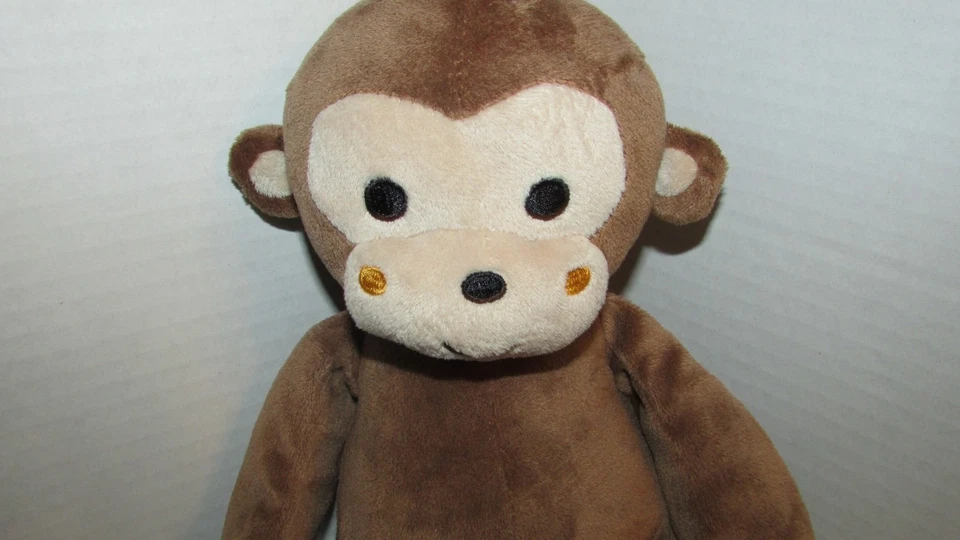 Brinquedo macio Bedtime Originals macaco de pelúcia marrom bronzeado laranja bochechas sentado bebê - Imagem 3 de 4