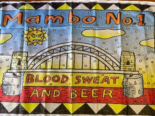 PRE OWNED. MAMBO. BLOOD SWEAT AND BEERS HOME decor banner man cave wall hanging - Picture 2 of 8