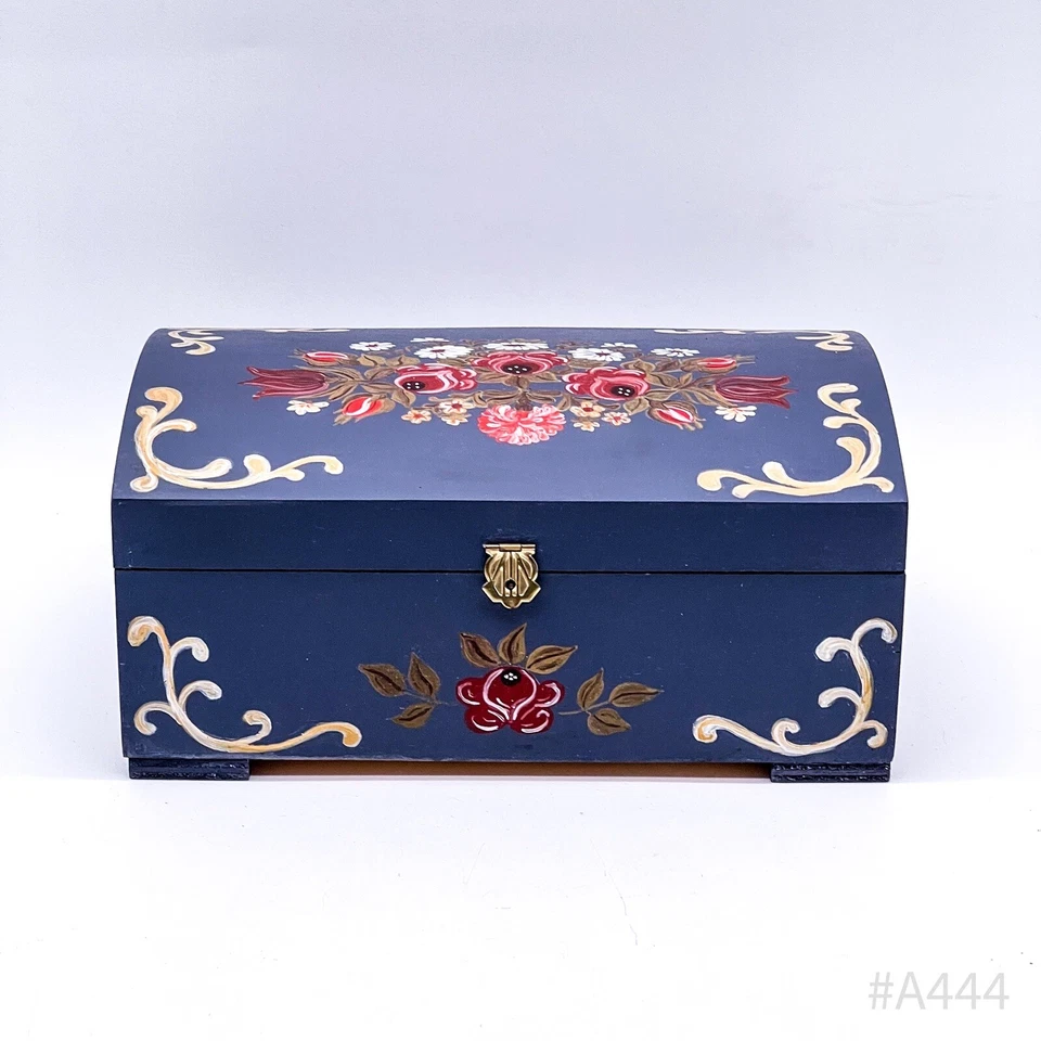 Vintage Truhe aus Holz mit floralem Dekor, handgemalt Blau | 26x17cm - Bild 2 von 4