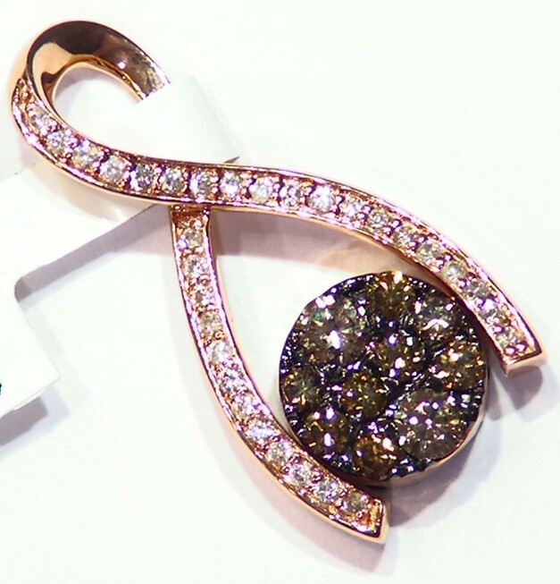 14K Gold Natural Diamond Chocolate Round Cut Reversible