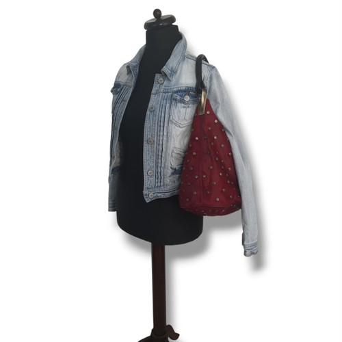 KENZO Pagodon Burgundy Dark Red Studded Ponyskin /Cowhide Shoulder Bag Handbag - Picture 2 of 23