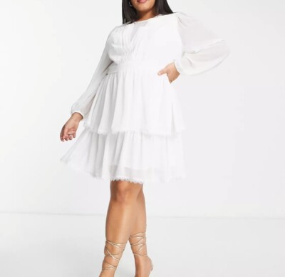 Forever New Curve tiered sheer mini dress in white lace | eBay Forever New Curve tiered sheer mini dress in white lace | eBay