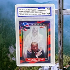 47th President Donald Trump with Jesus Slabbed Refractor Trading Card Graded 10