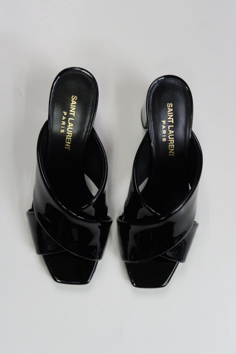 YSL SAINT LAURENT Loulou Mule Black Patent Leather Sandal YSL SAINT LAURENT Loulou Mule Black Patent Leather Sandal