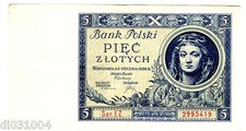 Poland POLAND Billet 5 ZLOTYCH 1930 P72 XF // GOOD CONDITION