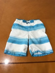 blue and white striped swim shorts