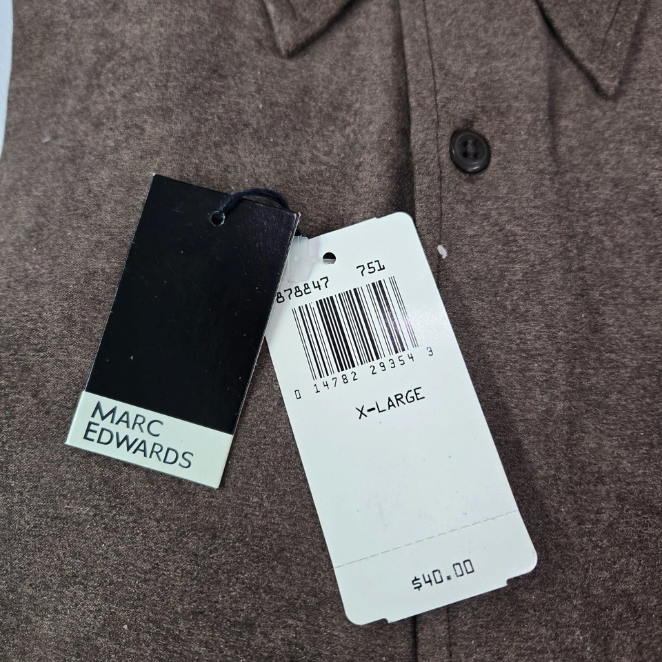 Camisa con botones Marc Edwards para hombre XL marrón franela manga larga nueva con etiquetas Foto 3 de 4
