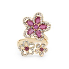Gold Plated 925 Sterling Silver Natural Ruby Gemstone Floral Wrap Ring Jewelry