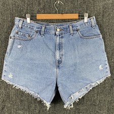 Vintage Levis 16W Jean Shorts Distressed Cut Offs Light Wash Denim 100 Cotton