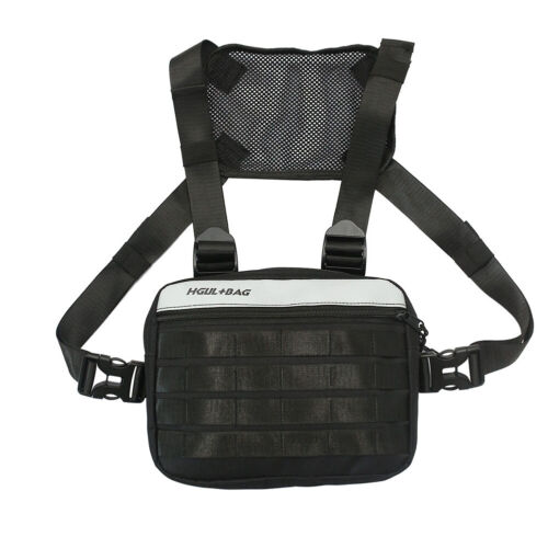 Streetwear Contrast Color Chest Bag Male Square Vest Strap Bags (Black B) AU