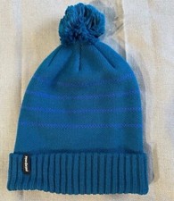 Women  s Patagonia Powder Town Stripe Pom Beanie Hat Blue Winter NWOT 49