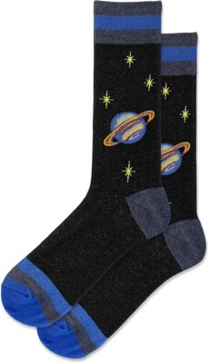 Hot Sox Men's Saturn Crew Socks 1 Pair, Black, Men's 10-13