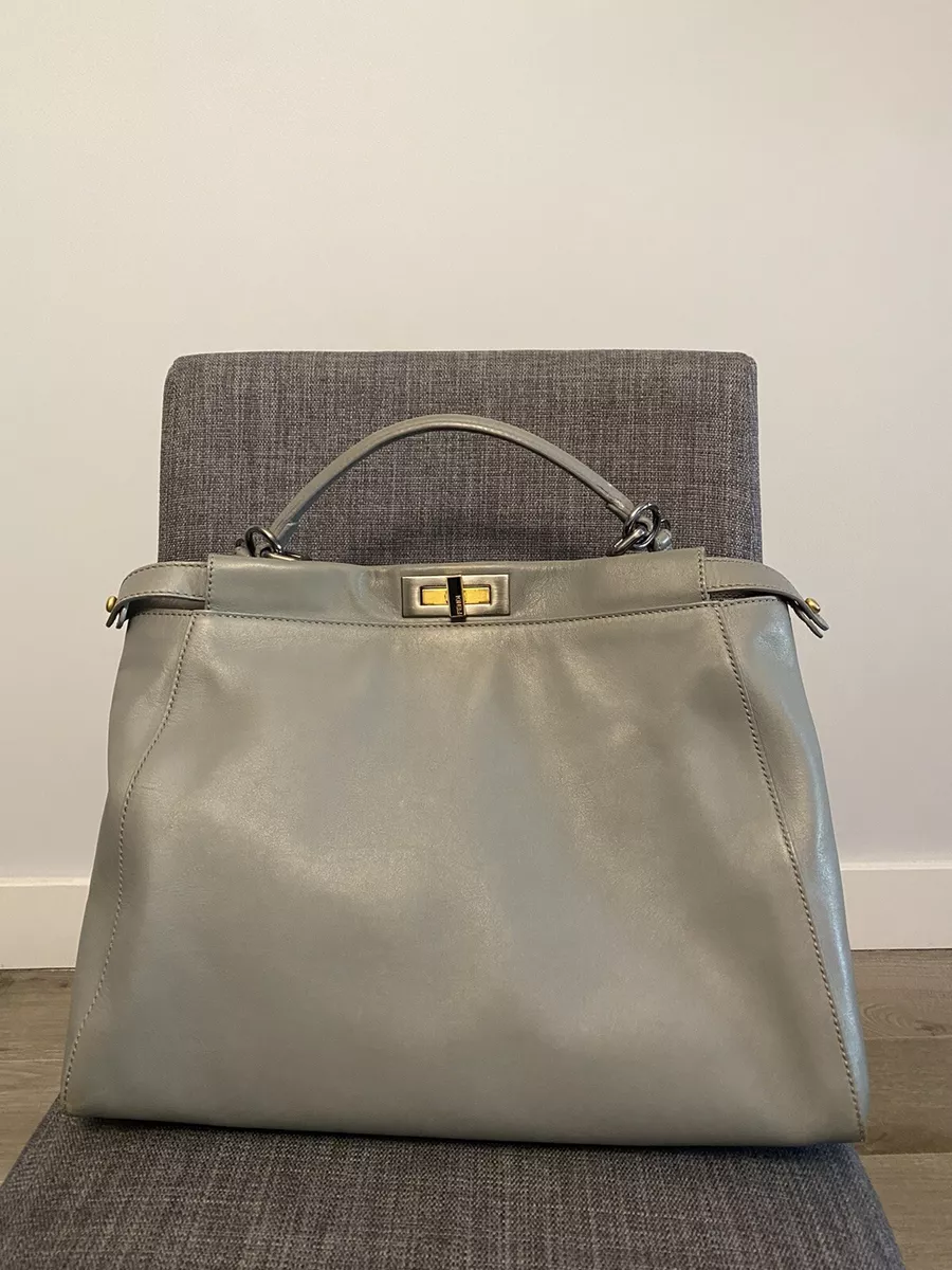 Fendi Grey Leather Large Peekaboo Top Handle Bag