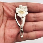 Tone Pin Brooch 2.25” x 1" Lovely White Flower with Faux Pearl Silver
