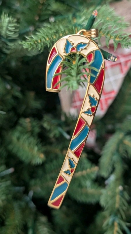 Wallace 1982 Christmas Wintergreen Cane Candy Cane Christmas Ornament Vintage