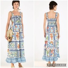 FARM Rio Dress Tropical Tiles Maxi Boho Dress in Blue Multicolor Medium