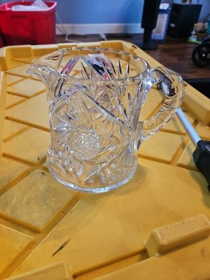 VTG Crystal Pitcher Vase Low Wide Bouquet Sparkle