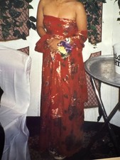 VTG Oscar de la Renta Red Metallic Floral Strapless Evening Gown Shawl Size XS/0