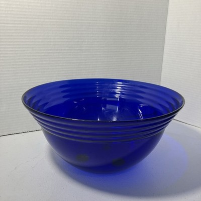 Unmarked Cobalt Blue Ringed Serving Bowl Large