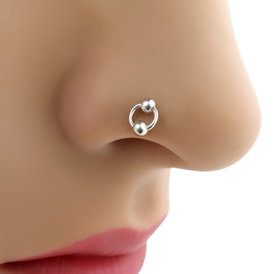 Double Ball Nose Stud Moving Ring Indian Ethnic 925 Silver L Bendable Jewellery