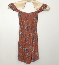 Vintage American Eagle Dress XS Orange Off Shoulder Floral Boho Cottagecore