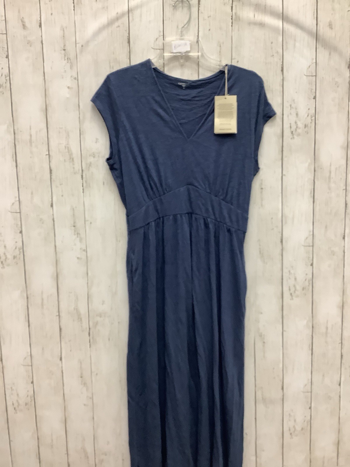 Garnet Hill Women's Blue V-Neck Empire Waist Jersey Knit Midi Dress, Size Medium