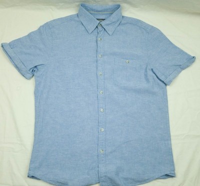 - MENS DRESSMANN SHIRT SHORT SLEEVE LINEN COTTON SIZE L VGC