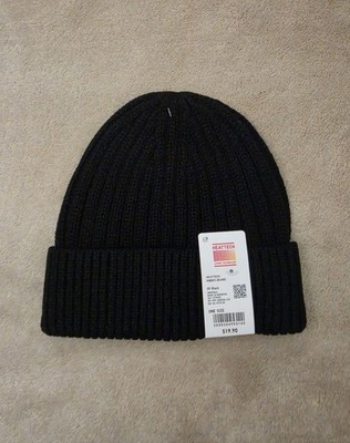Uniqlo HEATTECH Ribbed Knit Beanie Hat, Solid Black One Size Unisex Fall/Winter