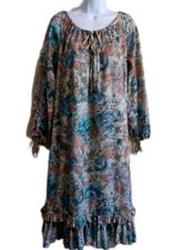 70s Prairie Dress Floral Ruffle Vintage Cottage Flower Blue Green Fairycore