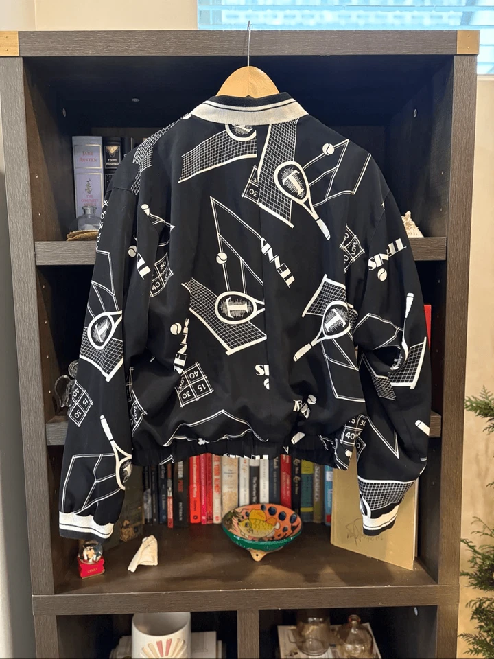 Vintage Tail 90s Black & White Tennis Novelty Printed Windbreaker Jacket Medium - Image 3 of 4