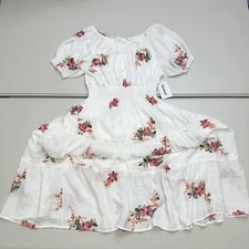 NWT Anthropologie Kindred Women's Maxi Dress White Embroidered Lined Size M