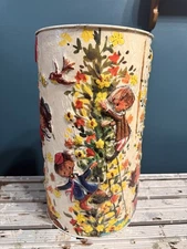 Vintage 1960s J.L. Clark Tin Umbrella Stand Raised Children Flower Art Rockford