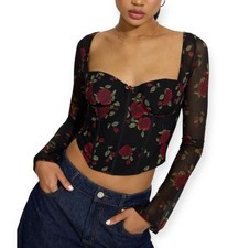 Garage Aria Bustier Corset Top Floral Red rose women s Large cropped goth grunge
