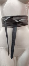 Vintage Silk Sash Gray Rich Obi Belt Wide Boho Hippie Stripes Deadstock 1970s