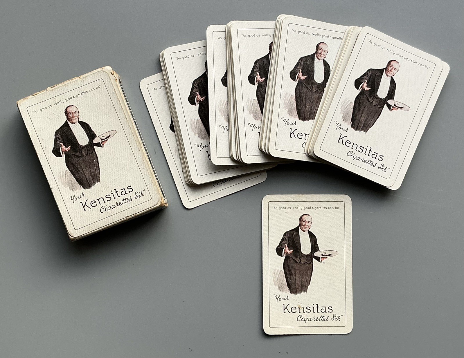 PACK of c1950s KENSITAS CIGARETTES ADVERTISING PLAYING CARDS, 52 cards, Joker