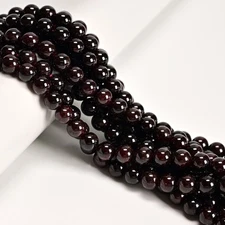 03- Natural Red Garnet Smooth Round Beads 6.5-7mm 8.5-9mm 9.5-10mm 15.5" Strand