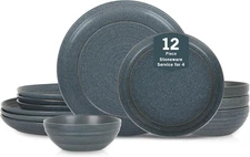 Stone Lain Elio 12-Piece Dinnerware Set Stoneware, Plates and Bowls Set, Dish Se
