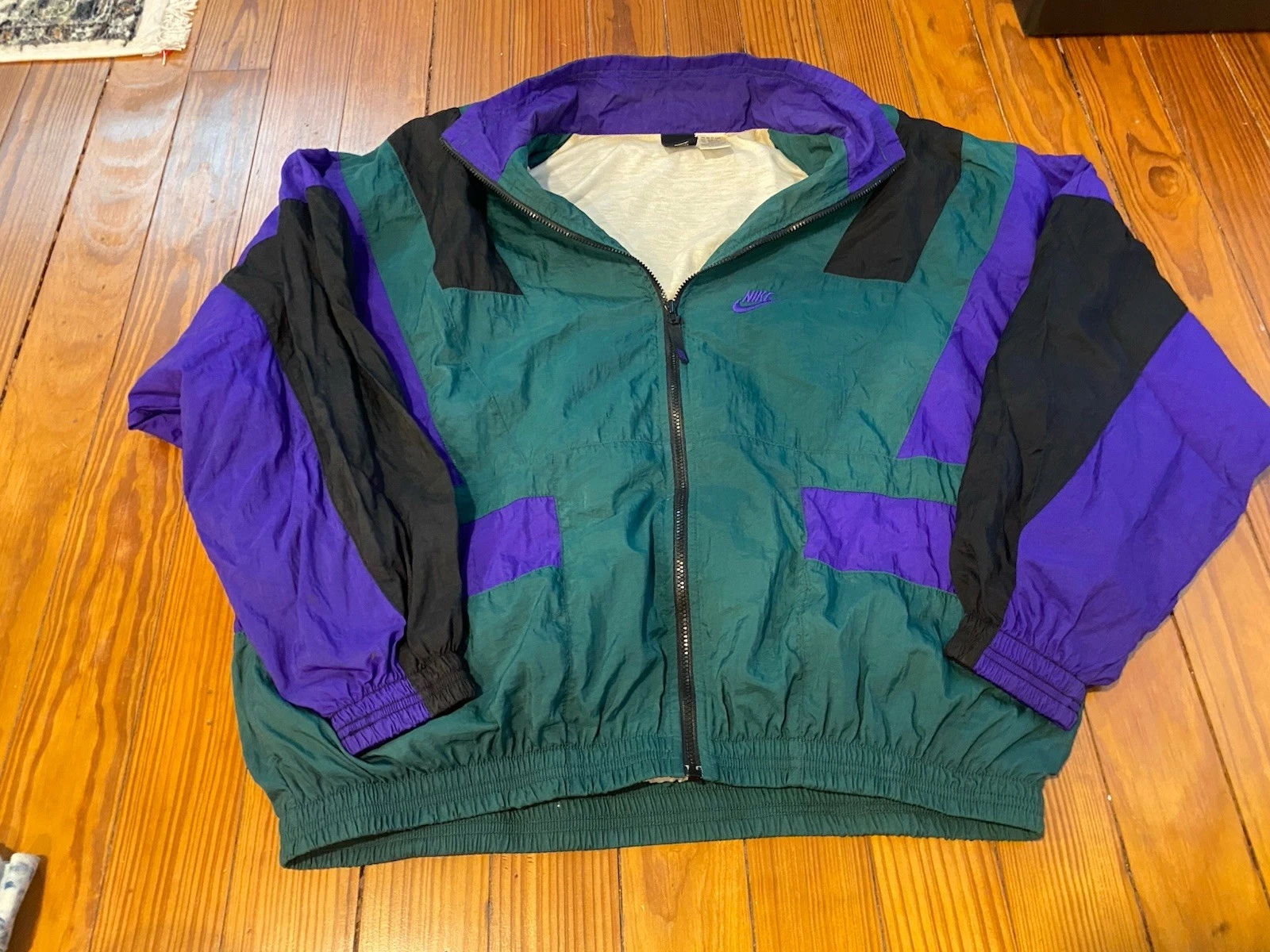 Vintage Nike Windbreaker Jacket Size XL Green Purple 56323 Zip Front Black