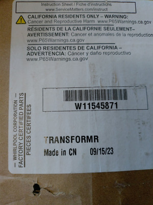 OEM Whirlpool Microwave Transformer W11545871 For WMH31017HS10