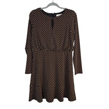 LOFT Bloom Keyhole Flounce Dress Long Sleeve Black Floral Ditsy Flirty Petite 8