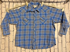 Wrangler Wrancher Shirt Pearl Snap Western Flannel Vtg XL Blue Black Cowboy