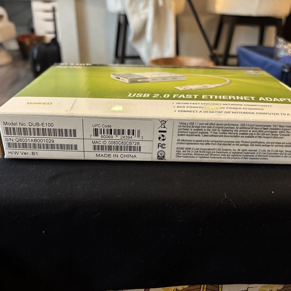 D-Link DUB-E100 USB 2.0 Fast Ethernet Adapter H/W Ver.:B1 Genuine New Sealed #1 - Image 3 of 4