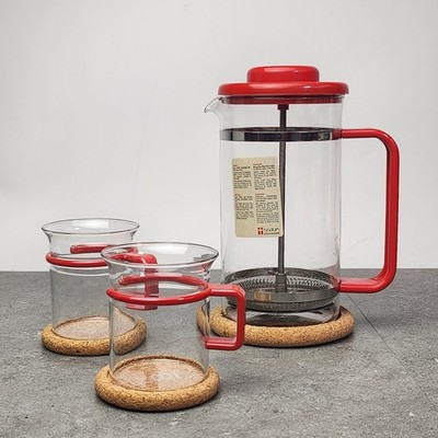 Bodum French Press 8 Cup Kaffeepresse Denmark Rot Vintage mit 2 Gläsern