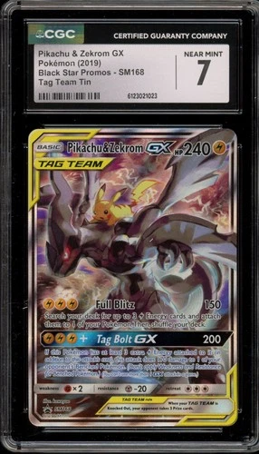 Pokemon Pikachu & Zekrom GX Tag Team Tin Black Star Full Art Promo SM168 CGC 7