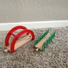 Wooden Train Track Bridges Red Arch Green Truss BRIO Compatible