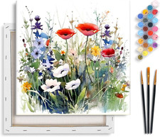 Flower Framed Paint by Numbers Kit for Adults Beginner, 12X12 Inch Wildflowers P