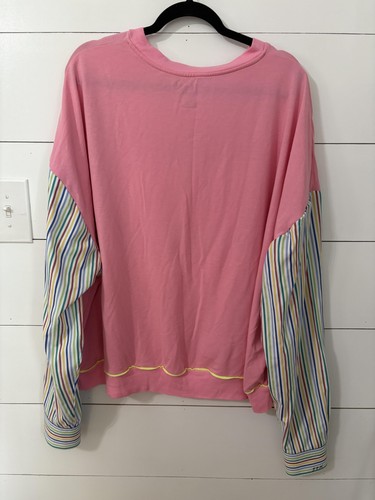 Camisa Upcycled Friends Para Mujer 3X Rosa Manga Larga Rayas Gráfico Talla Grande Fundida - Imagen 2 de 8